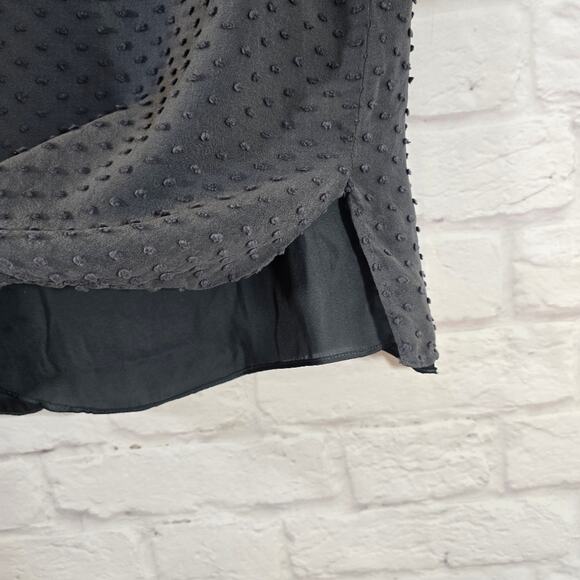 M Beyond Vintage Gray Women's Silk Top Size M Swiss Dot Sheer Sleeves Slit Back - Picture 5 of 11